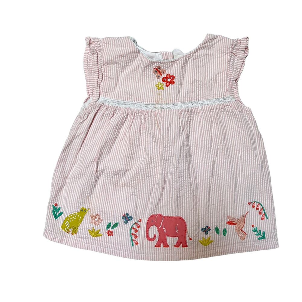 Baby Boden Pink Striped Embroidered Animal Dress Tee